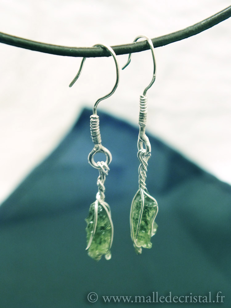 Boucles d'oreilles Moldavite argent massif 925