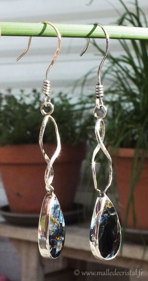  Pietersite Azul Pendientes Plata de ley