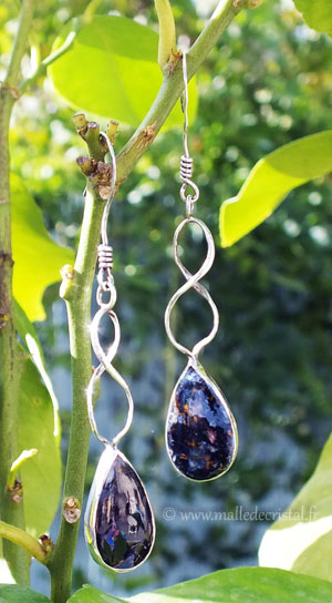  Pietersite Bleue Boucles d'oreilles argent massif