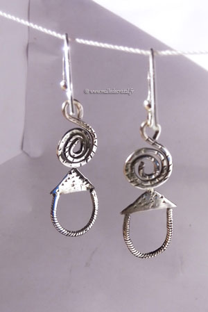  Tribal ethnique Boucles d'oreilles argent massif