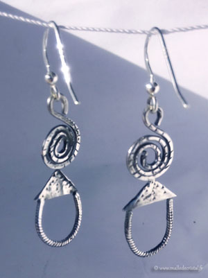  Tribal ethnique Boucles d'oreilles argent massif