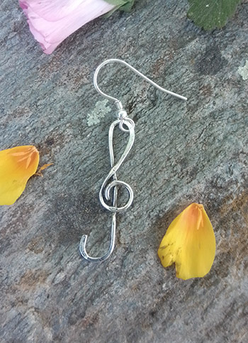  Music note - treble clef silver sterling 925 earrings