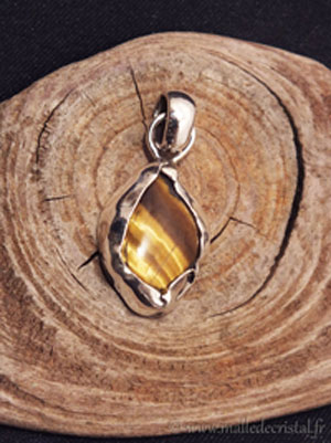  Oeil de Tigre pendentif argent massif 925 créateur