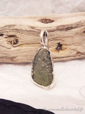  Moldavite pendentif argent massif 925 créateur