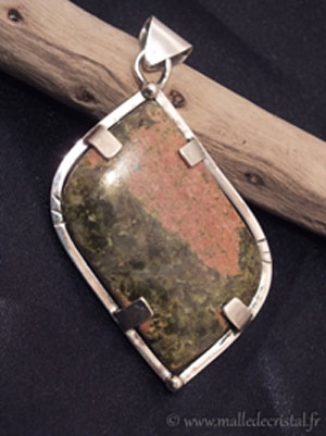  Unakite pendentif argent massif 925 créateur