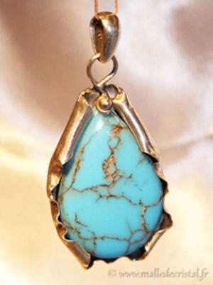  Turquoise bleue cuivrÃ©e pendentif argent massif