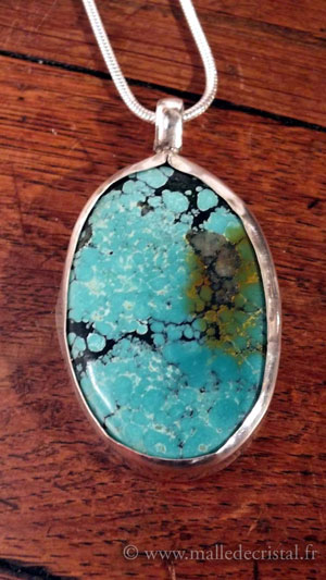  Turquoise Tibétaine pendentif argent massif 925 créateur