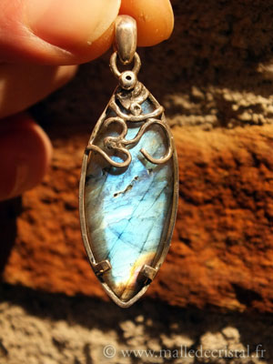  Labradorite Om silver sterling handmade designer pendant