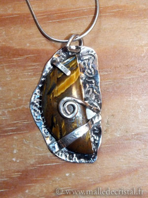  Oeil de Tigre silver sterling handmade designer pendant