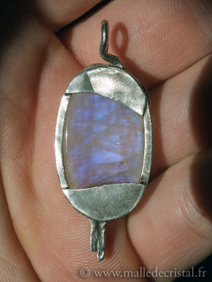  Pierre de Lune et Emeraude silver sterling pendant