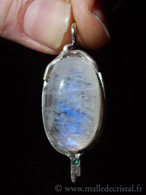  Moonstone - Emerald silver sterlign designer pendant