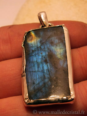  Labradorite de Feu pendentif argent massif