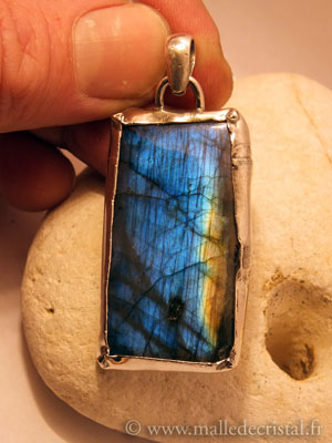  Labradorite de Feu pendentif argent massif 925 créateur