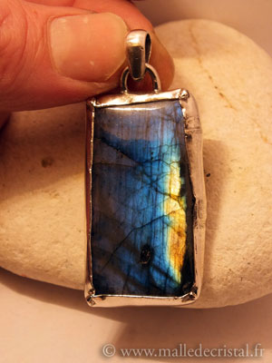  Labradorite de Feu pendentif argent massif