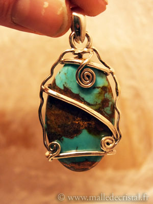  Turquoise cuivrÃ©e Bleue Navajo (Arizona) pendentif argent massif