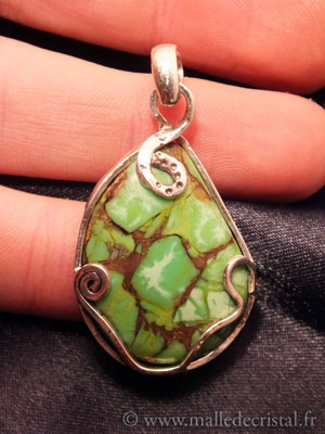  Green Copper Turquoise silver sterlign designer pendant