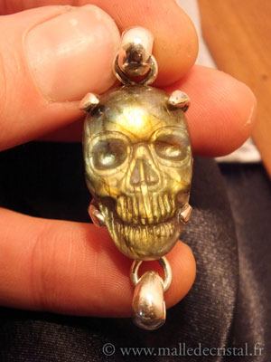  Labradorita Calavera colgante plata de ley