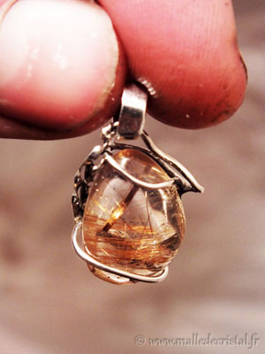  Quartz rutile pendentif argent massif 925 créateur