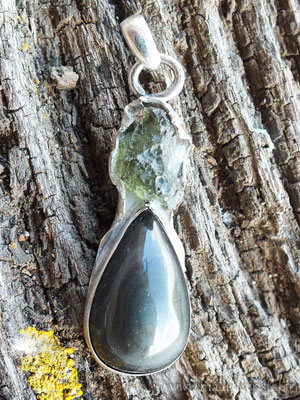  Obsidienne oeil cÃ©leste + Modavite silver sterling pendant