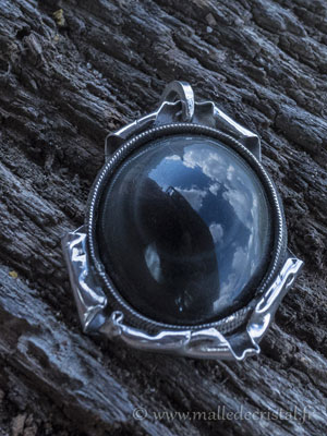  Obsidienne oeil céleste pendentif argent massif 925 créateur