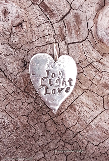 Coeur Joie Amour Lumière pendentif argent massif 925 créateur